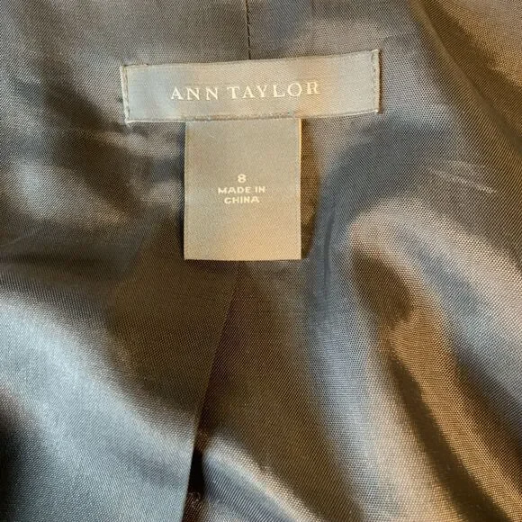 Ann Taylor Tweed Boucle Wool Blazer Women’s 8 Black Grey Blue Jacket Zip Office - Picture 8 of 8